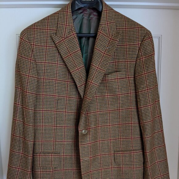 LNWOT Recent Oxxford Clothes Brown Plaid Flannel Wool Sport Coat Jacket US40-42R